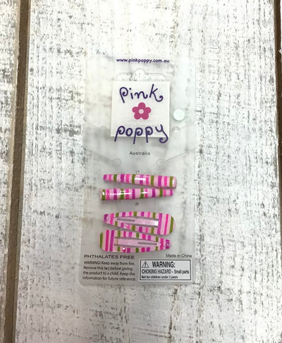 Pink Poppy - Striped Hair Clips - (HDG-480) - Light Pink
