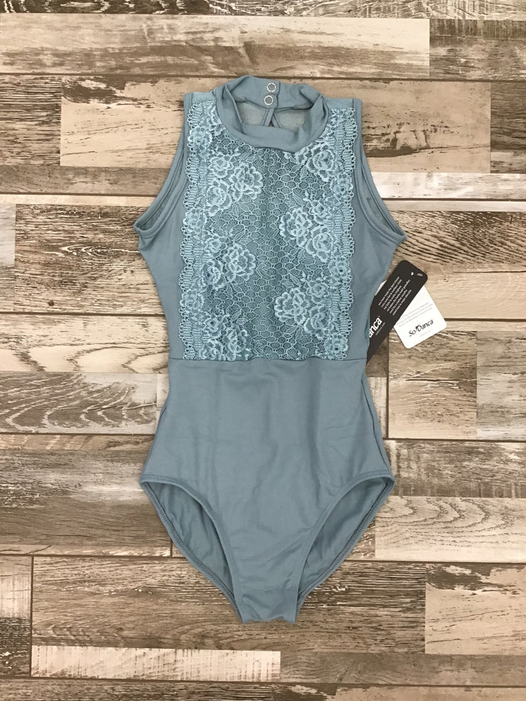 So Danca - High Neck Leotard with Floral Lace - Adult (RDE-2386) - Turkish Blue