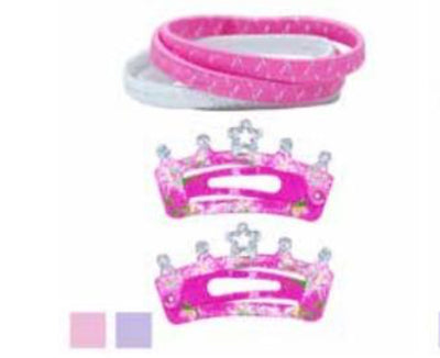 Pink Poppy- Princess Crown Barrettes with Hair Ties (HDG-489) - Pink/Purple