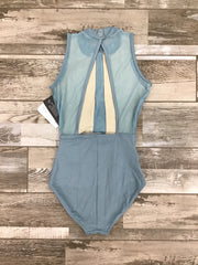 So Danca - High Neck Leotard with Floral Lace - Adult (RDE-2386) - Turkish Blue