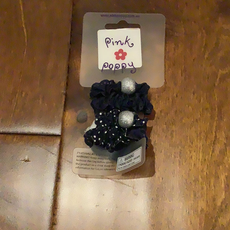 Pink Poppy - Polka Dot and Solid Hair Scrunchies (SBT098) - Navy