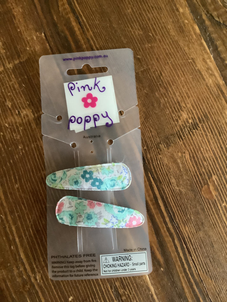 Pink Poppy - Floral Fabric Hair Clip - (HCG121) - Blue