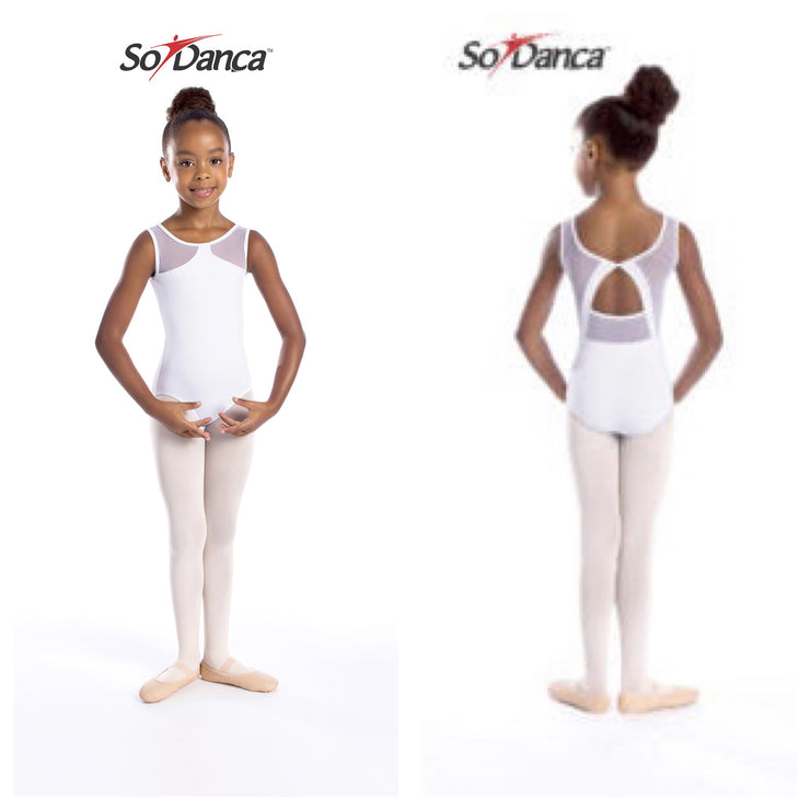 So Danca - Round Neck Mesh Panel Leotard - Child (L-1729ME) - White