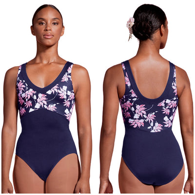 Mirella - Print V Neck Tank Leotard - Adult (M3097LM) - Aubergine - Final Sale