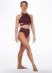 Bloch - Floral Mesh Layered High Leg Brief - Adult (FR5094) - Scarlet - Final Sale